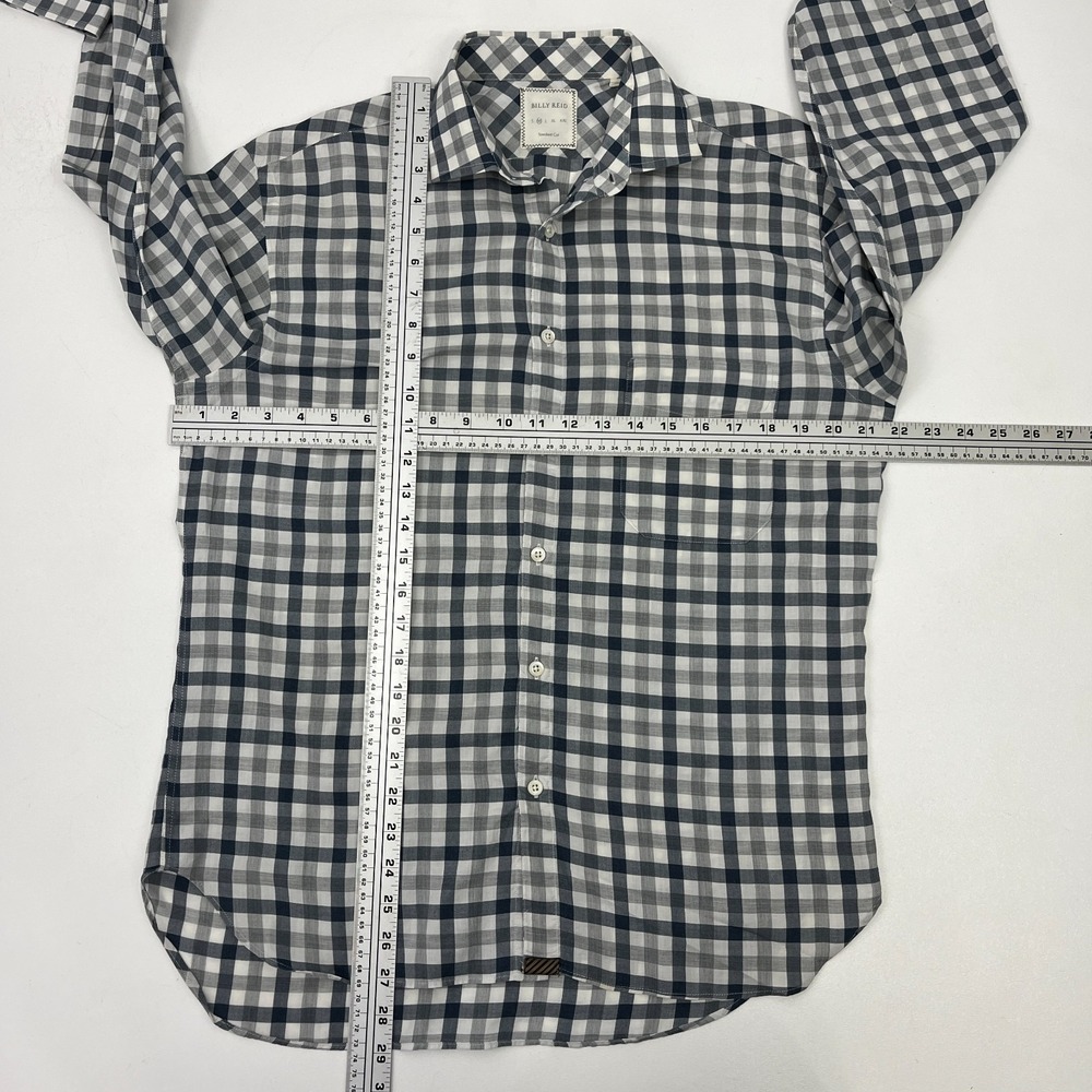 Billy Reid Standard Fit Blue Gray Gingham Check Shirt Sz M Italy - Picture 10 of 14